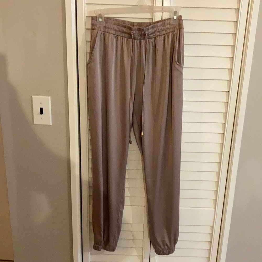 Silky neutral pink jogger pants